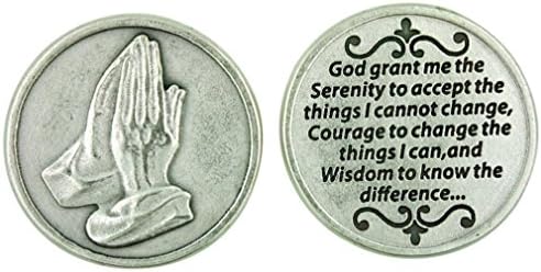 Praying Hands Pocket Token Silver Tone Devotional with Serenity Prayer by Lumen Mundi image 4