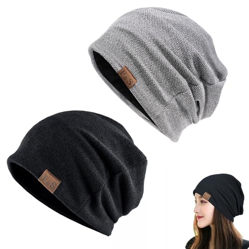 Consejos para Comprar Gorras de Moda los mejores 10. 39 DJHOHJ Gorro de Punto de Moda de Invierno,Algodón Relajado Beanie para Hombres y Mujeres,Hip Hop Ligero Sombrero de sueño Tejido,Gorro Unisex para el Frío (2 PCS)