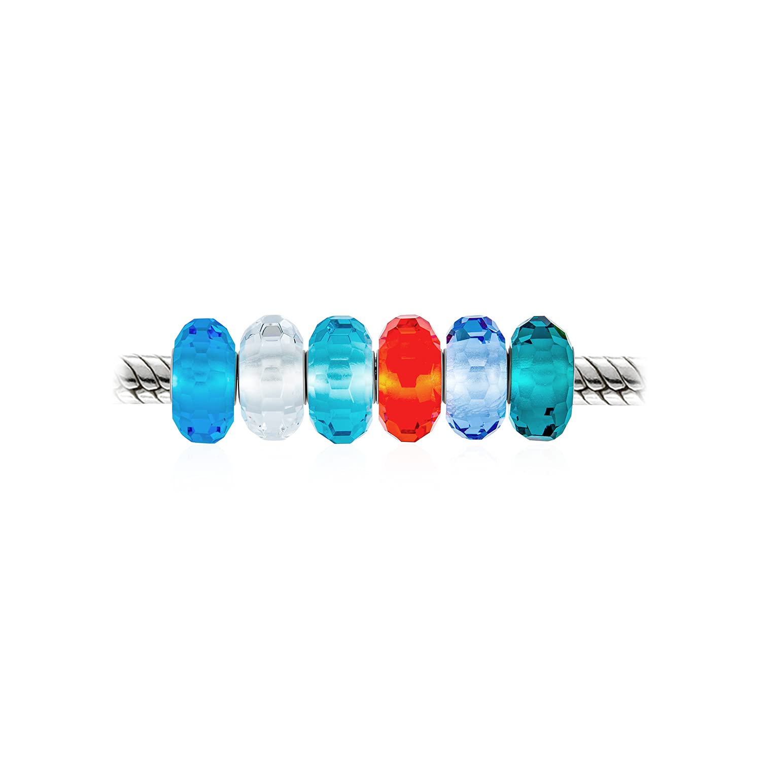 Bling Jewelry Set Misto Di Perline Di Fascino Sfaccettate In Vetro Blu Verde Rosso Trasparente Multi Colore Per Il Braccialetto Europeo Per Le Donne Adolescenti.