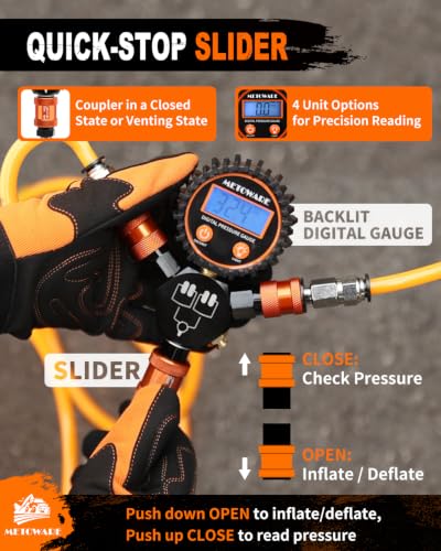 Image of METOWARE 4 Tire Inflation Deflation System Digital Gauge 255 inch Wheelbase | Air Up & Down All 4 Tires, Leak-Free Design, Manual Bleed Valve, For Trucks SUVs & Off-Road Vehicles