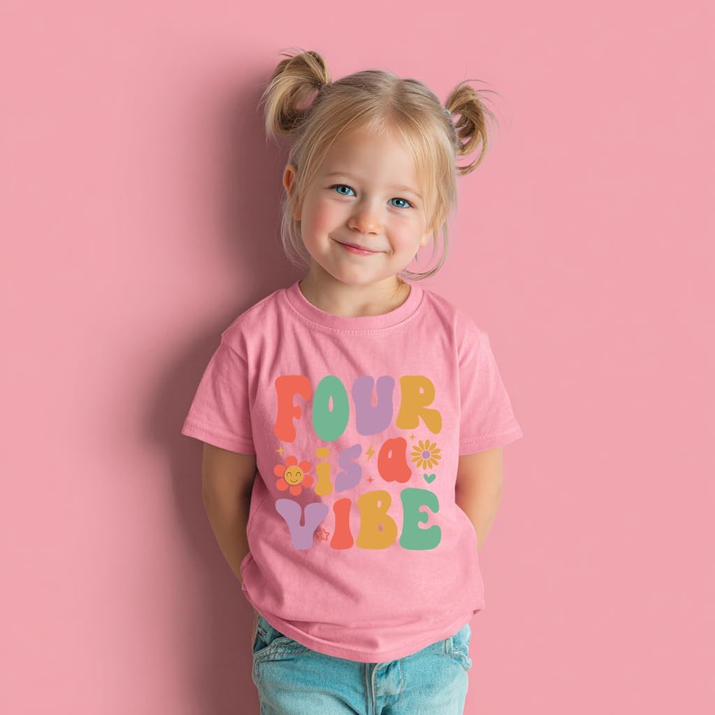 Four Shirt Toddler Girl Birthday Tshirt 4th Birthday Outfits 4 Year Old Girls Happy Fourth Bday Party Tee - Image 4