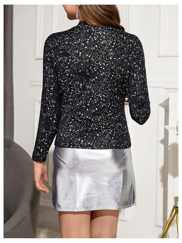 MakeMeChic Girl's Glitter Sequin Crew Neck Tee Shirt Long Sleeve Slim Fitted Party Tops3