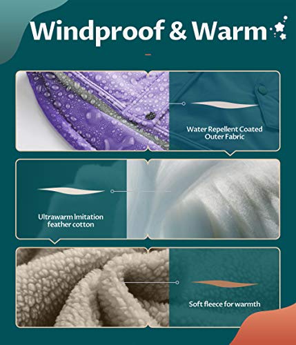 CREATMO US Girl's Long Winter Warm Parka Sherpa Trimmed Collar Puffer Ski Jacket Coat4