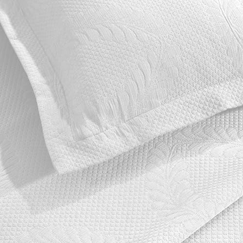 Superior 3 Piece Cotton Bedspread Set, Home Bed Decor, Decorative Bed Spread, 2 Pillow Shams, Medium Weight Blanket, Matelasse Coverlet, Bedding Essentials, Peploi Collection, King, White
