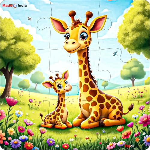 Image of Fiddlys Single Layered Wooden Jigsaw Puzzle Games for Children & Kids -9 Pieces Age 2 3 4 5 6 Year Old Years Old Girls & Boys Animals Jigsaw Puzzle (Pack of 6 Wild Animal)