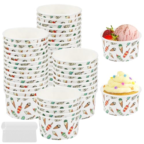 Kleemeiero 50 Stück Eisbecher aus Papier Mit 50 Stück Löffel 125ml...