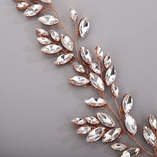 Chargances Bridal Crystal Hair Vine Wedding Rose Gold Rhinestone Headband Fashion Bride Hair Vine Wedding Prom Flower Girl Hair Accessories for Women and Girls (Rose Gold) - Image 3