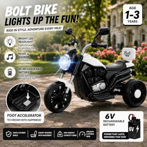 Image of Kawaii Kids 6V Battery Operated Ride-On Bike with Music & LED Lights, White