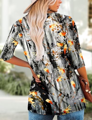 KISSMODA Women's Casual 3/4 Sleeve T-Shirts Round Neck Cute Tunic Tops Basic/Pleated Summer Tops Trendy Spring Blouses