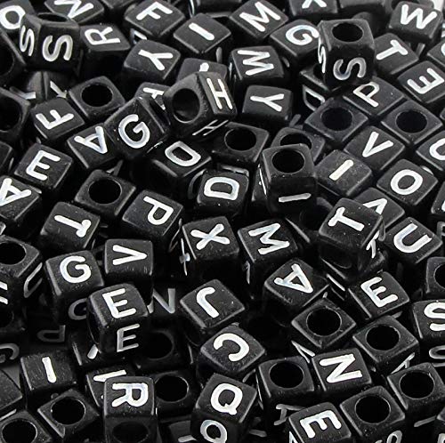 DAHI 1000pcs Black Letter Beads Square Craft Beads 6mm Cube Letter Bead A-Z Bead for Jewellery Crafts (White-Black) - Image 3