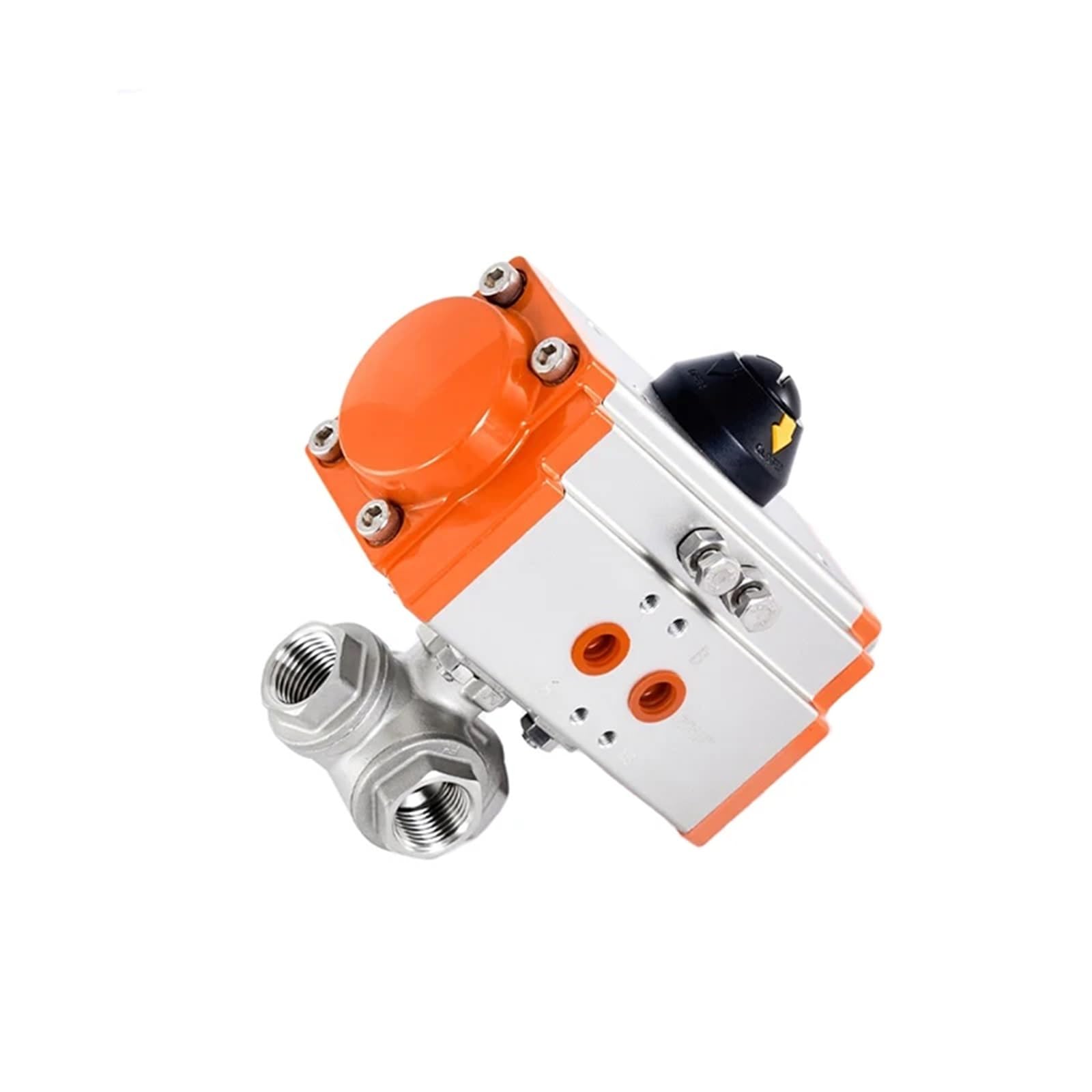 Válvula de bola neumática de 3 vías en acero inoxidable DN32 tipo T de doble efecto 1-1/4 pulgadas