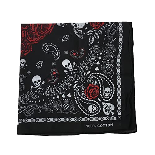 Fashion Culture Unisex Skull Paisley Print Bandana Headband Scarf Face Covering (Black)