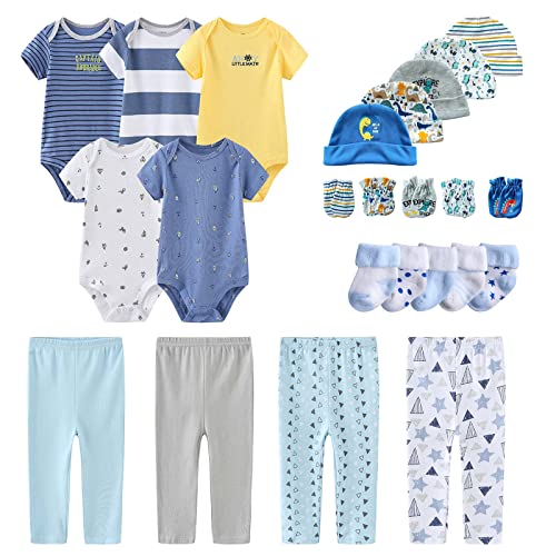 Image of MAMIMAKA Newborn Layette Gift Set Bodysuits Pants for Baby Girl and Boy 24 Piece 100% Cotton Essentials and Accessories