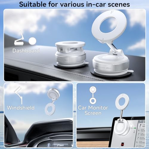 Image of CloudValley Magnetic Car Phone Holder, [360 Adjustable] Car Phone Holder, [Strongest Magnetic] Foldable Suction Car Holder for iPhone MagSafe Series and All Phones,White