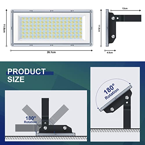YIQIBRO 100W LED Floodlight 2 Pack, 10000LM Super Bright LED Flood Lights Outdoor, 6500K Outside Security Lights - Image 2