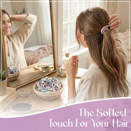 Image of GLUN Bohemian Multicolor Ponytail Holders Hair Ties 50 Piece, Soft Elastic Scrunchie Stretch Bands for Women, Girls & Teens, Non-Slip Elastics, Daily Use & Styling Accessories