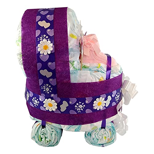 Torta di Pannolini Carrello per Ragazza Viola