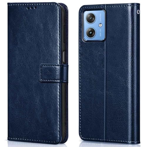 Image of TOUCCH Flip case for Motorola Moto G54 5G | Moto G64 5G| Leather Finish Cover & Flexible Stand Design | Card and Money Pocket | Blue