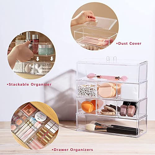 Organizador de Maquillaje Acrílico con 2 Niveles Apilables con Tapa para Almacenaje de Cosméticos, Joyas/Estuche de Cosméticos Transparente para aparador vanidad - imagen 5