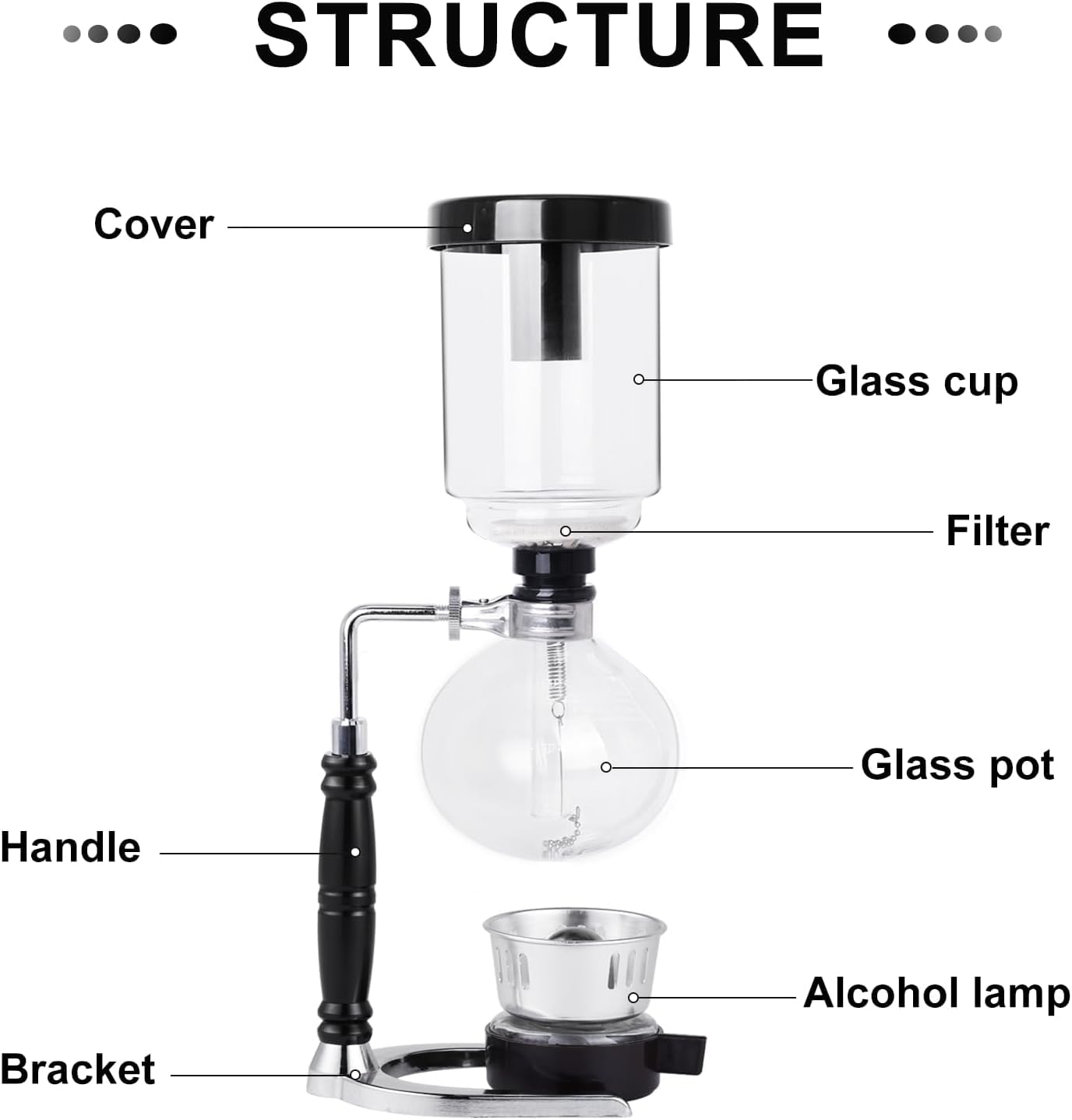 YUCHENGTECH Syphon Kaffeemaschine Kaffee Siphon, Glas, 5 Tassen, 600ml