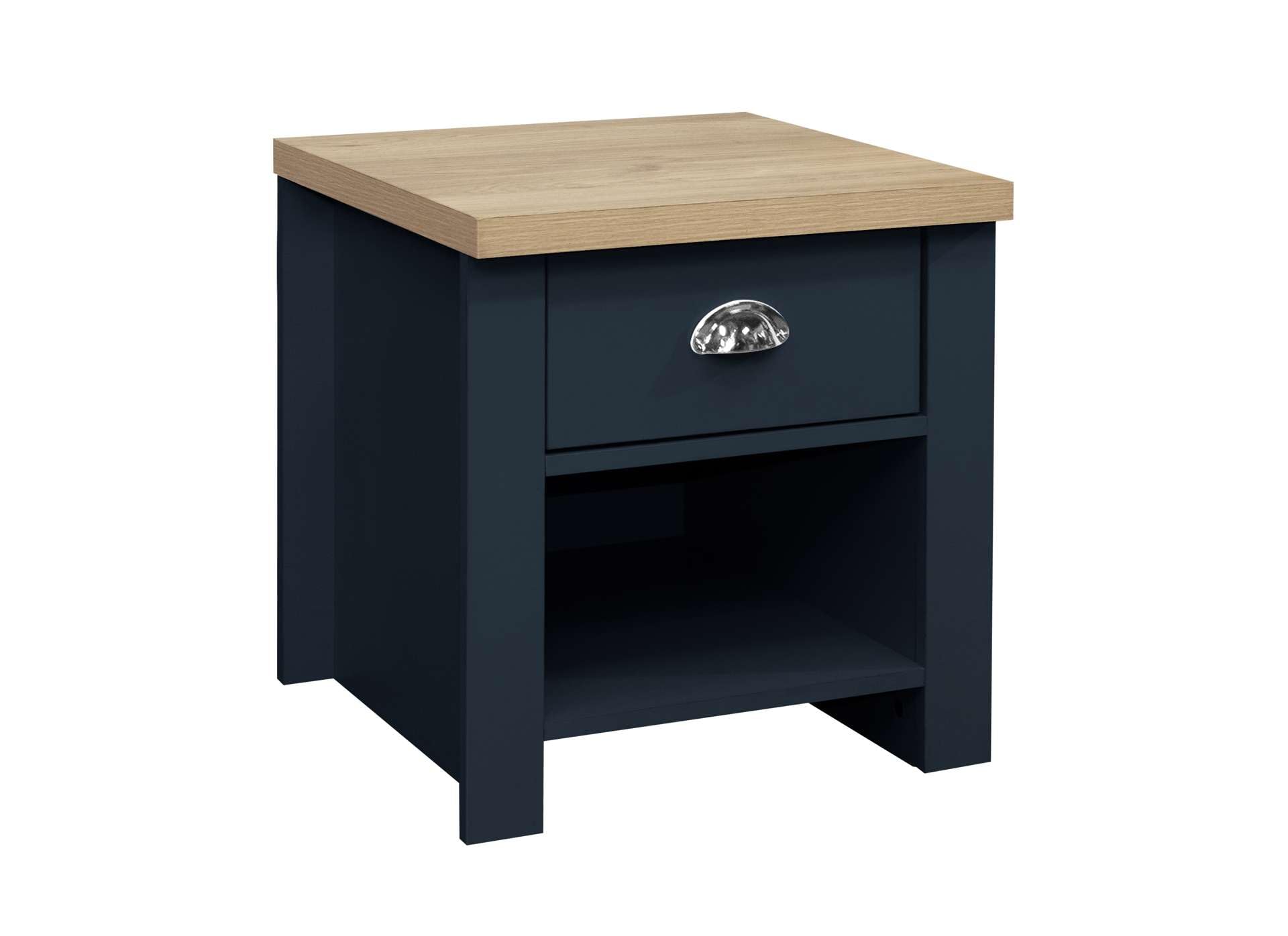 Birlea Highgate 1 Drawer Lamp Table - Navy Blue & Oak - Farmhouse Style
