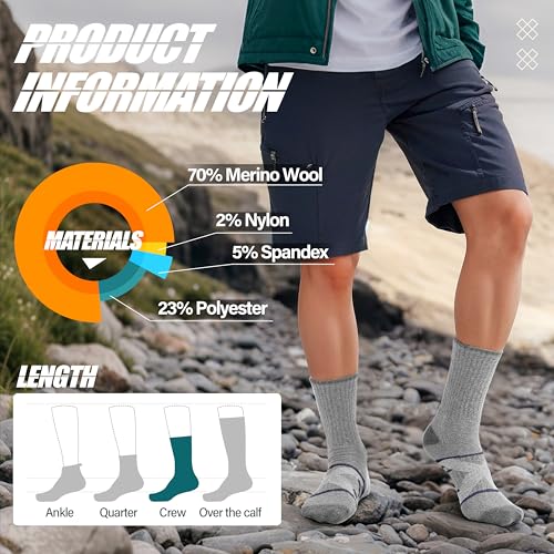 Image of ANTSANG 5 Pairs Merino Wool Hiking Socks for Men & Women Thermal Winter Warm Moisture Wicking Cushion Boot Socks