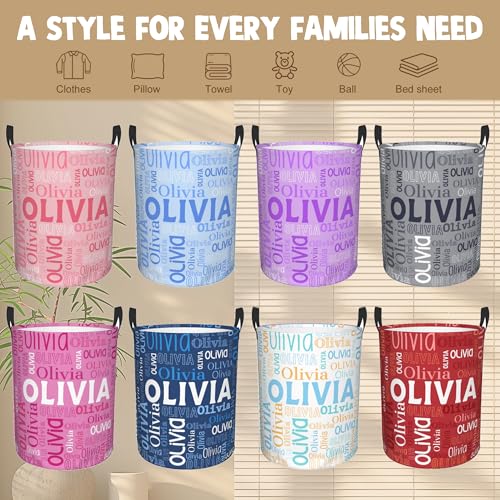 Image of Custom Name Laundry Hamper, Personalized Laundry Basket with Name for Boys Girls Kids Men Women, Customized Name Dirty Clothes Basket Gifts for Clothes Toy Bathroom Bedroom Laundry Room Dorm