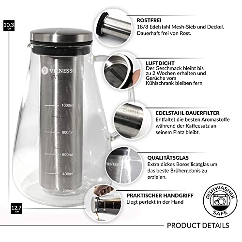 VIENESSO Cold Brew Koffiezetapparaat voor koudgezette koffie of thee, met afneembaar permanent filter van roestvrij… - Image 4