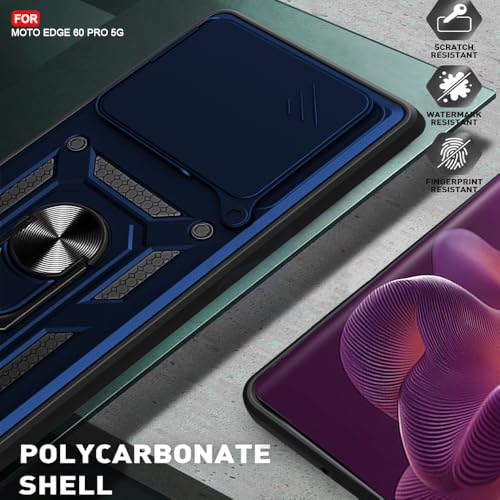 Image of AESTMO Tough Armor Motorola Moto Edge 60 Pro 5G Bumper Back Case Cover | Ring Holder & Sliding Camera Shield Cover | 360 Degree Protection Back Case Cover for Motorola Moto Edge 60 Pro 5G (Blue)