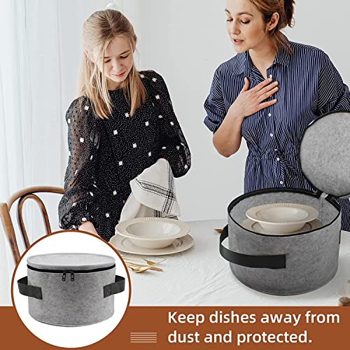 Image of Green Sheep Plate Storage Case with 12 Thick Felt Dividers for Storing and Organizing Dinnerware Dishes, Light Grey