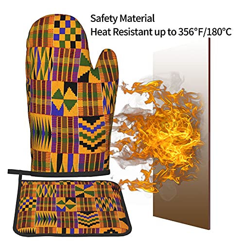 African Ethnic Pattern Printed Oven Mitts And Pot Holders 2 Piece Set Heat Resistant Non-Slip Waterproof Oven Gloves For Grilling Bbq Cooking Baking Kitchen Microwave Pizza #TOP4