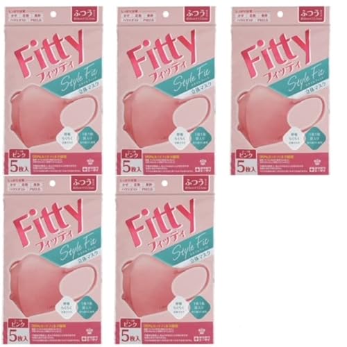 (5個セット) フィッティ スタイルフィット 立体マスク 5枚入り コーラルピンク ふつうサイズ