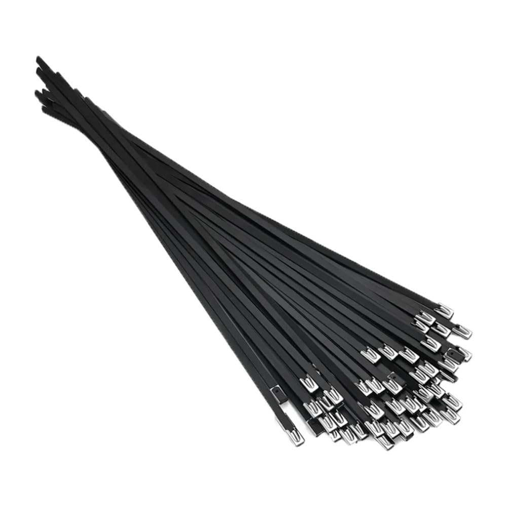 100 pezzi 304# fascette stringicavo nere in acciaio inossidabile autobloccanti resistenti alle alte temperature e all'ossidazione fascette da 4,6 mm(4.6x300mm)