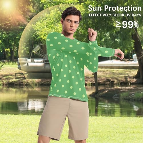 Polka Dots Green Mid Century Modern Men's Rash Guard Fishing Comfort UV Protection Long Sleeve Water Fishing4