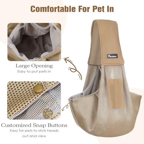 Pawaboo Hundetragetasche, Tragbare Haustier Hundetasche mit Atmungsaktiver Mesh-Tasche, Outdoor Reise Haustier Umhängetasche, Tragetücher für Klein Hund Katze (Bis zu 14lbs), Khaki