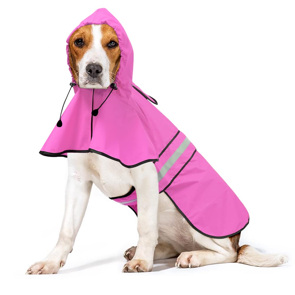 Impermeables ajustables para perros, poncho reflectante con capucha para perro, chaqueta impermeable para perros pequeños, medianos y grandes para pasear (rosa, XXL)