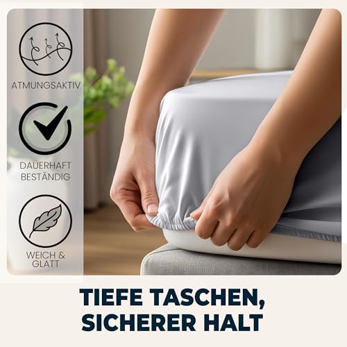 Flowen Spannbettlaken 120x200 cm Mikrofaser Spannbetttuch Hellgrau für Bett Atmungsaktive Hypoallergene Bettlaken Anti-Milbe Leicht Weich und Knitterfrei mit 30 cm Tiefe Tasche Maschinenwaschbares