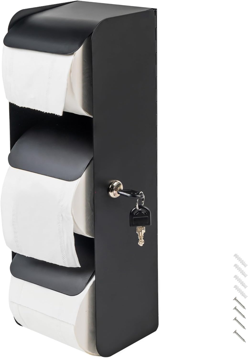Dispensador de papel higiénico comercial, 3 rollos de acero inoxidable, soporte de pared para baño/baño (negro mate)