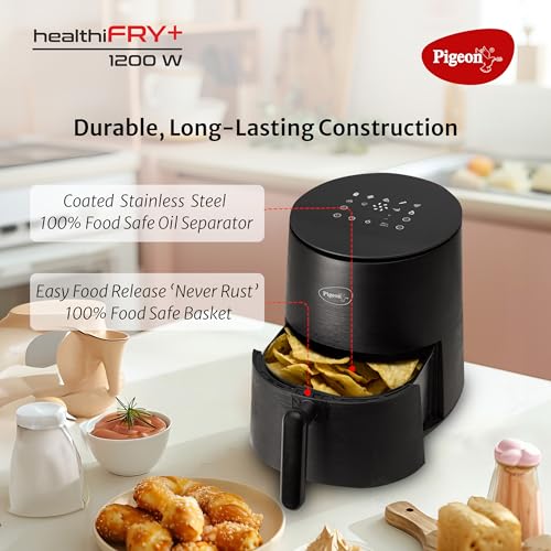 Image of Pigeon Healthifry 3.3L Compact Digital Air Fryer | 1200W | 360 Rapid Air Circulation | 85% Less Oil | Non-Stick Basket | Touch Control | Perfect for 1-2 People | Auto Shut-Off | 2Y Warranty | Black