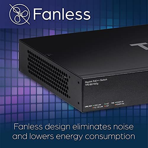 Image of TRENDnet TPE-BG182g, 18-Port Gigabit 470W PoE++ Switch with 8 x 95W PoE++ Ports, 8 x 30W PoE+ Ports, 2 Gigabit SFP Slots,470W PoE Budget, 1U 19 inch Rack Mountable, Black (Renewed)