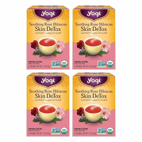 Yogi Tea Soothing Rose Hibiscus Skin DeTox Tea - 16 Tea Bags per Pack (4 Packs) - Organic DeTox Tea...