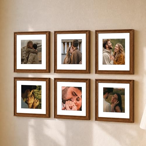 Image of Art Street Wooden Photo Frame for living room, Aesthetic Cave Design Photo Frames for Photograph, Art Work, Certificates Set of 6 (12x12 Inch, Brown)