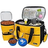 PetAmi Dog Travel Bag, Travel Pet Bag Organizer, Dog Food Travel Bag with Food Container and Bowls, Dog Travel Supplies Gift Accessories for Weekend Camping, Dog Cat Diaper Bag (Yellow, Medium)