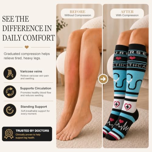 Image of Laite Hebe 4 Pairs-Compression Socks for Women&Men Circulation-Best Support for Nurses,Running,Athletic