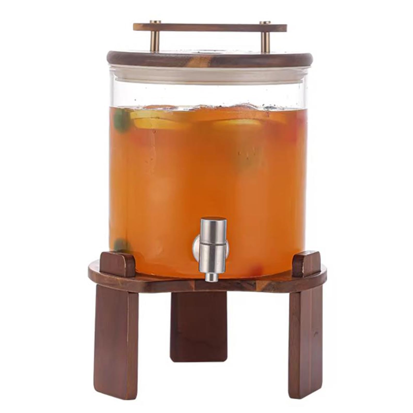 Dispensador de bebidas con grifo, decantador de barril de vidrio de 2,5 L con soporte de madera para eventos al aire libre y uso diario
