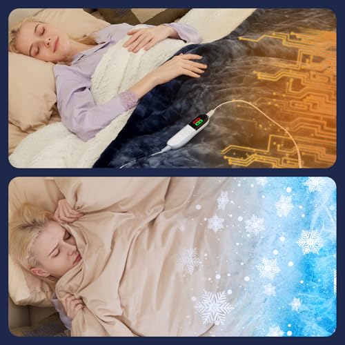 Image of MAXEVE Electric Heated Throw Faux Rabbit Fur Blanket with 8 Heating Levels & 8 Hours Auto Off, Fast Heating Warm Cozy Sherpa Washable Blanket with Over-Heat Protection, ETL Certification, Blue