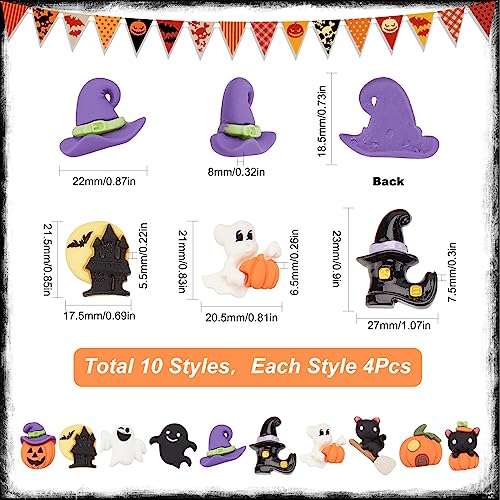 SUNNYCLUE 1 Box 40Pcs 10 Styles Halloween Cabochons Cartoon Flatback Cabochon Pumpkin Ghost Cat Moon Halloween Resin Charms for Embellishments Flatback Scrapbooking Deco Hair Clips DIY Craft Supplies - Image 2
