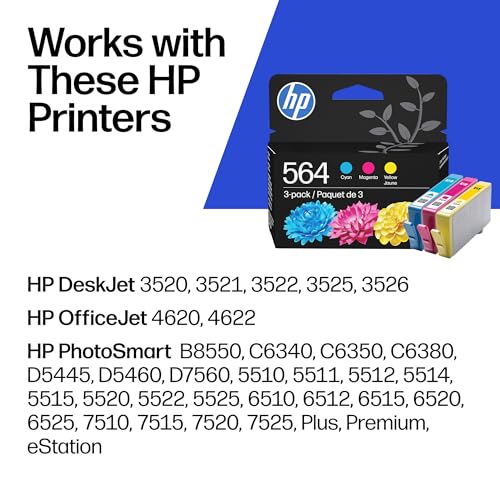 Image of HP 564 Cyan,Magenta,Yellow Ink Cartridges | Works with DeskJet 3500; OfficeJet 4620; PhotoSmart B8550,C6300,D5400,D7560,5500,6510,6520,7500,Plus | N9H57FN,(Pack of 6)