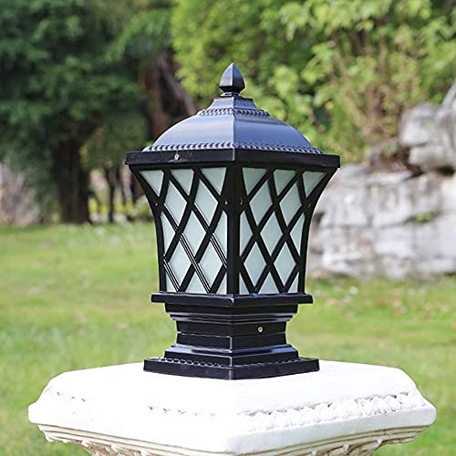 BLOOHK Lámpara de Pilar LED Tradicional Negra para Exteriores, Resistente al Agua IP65, con diseño de Rejilla de Diamante para jardín, Patio, portón, terraza y Entrada.