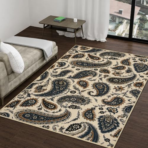 Image of FRESH FROM LOOM 100% Nylon Luxury Anti Skid Carpet for Living Room, Hall & Bedroom | Anti Fade | Rubber Backing Grip | Quick Cleaning | Washable (Ivory| Size:- 90x150 Cm or 3x5 Fts)